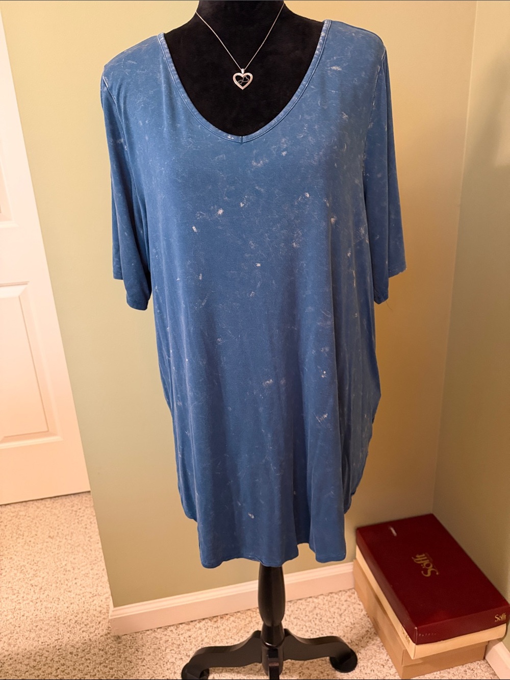 Mineral Wash V-Neck Tunic in Dusty Blue